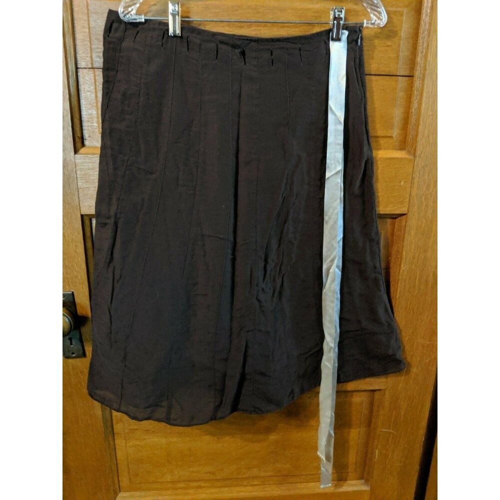 Issac Mizrahi Skirt Size 10 Brown Solid Flare Modest Lined Ribbon Belt